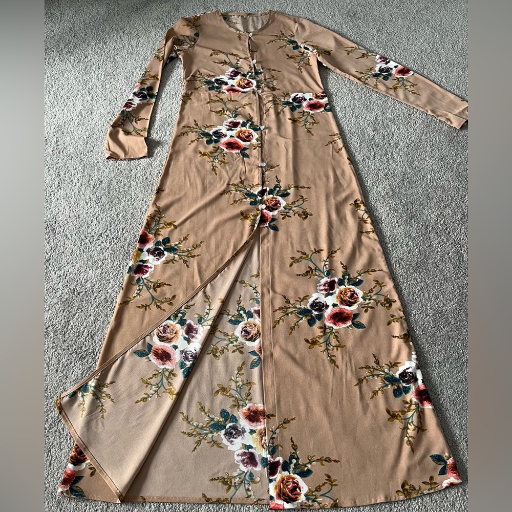 Floral print long maxi duster cardigan with buttons XS